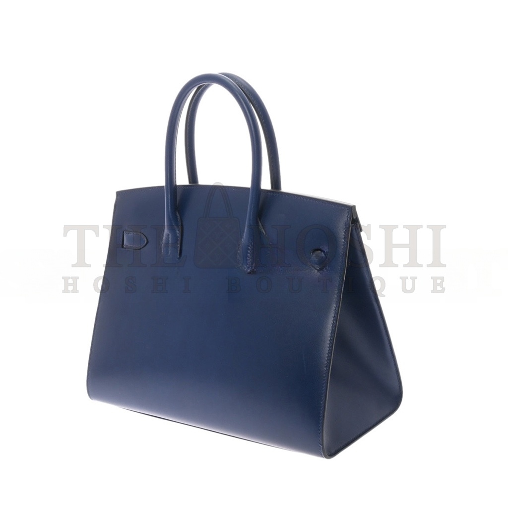 H**me5 BIRKIN 30 BOX LEATHER SAPPHIRE BLUE SILVER BUCKLE H029283CK81 (30*23*15cm) Master Quality